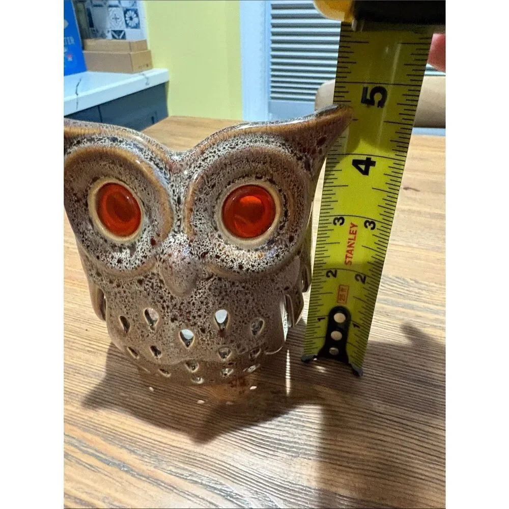 Vintage PartyLite Brown Speckled Ceramic Owl Votive Holder